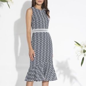 Shoshanna Navy and White Midi Dress Size 10